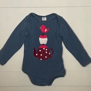 H&M Baby Bodysuit with Bird Teapot and Cupcake Design Size 9-12M